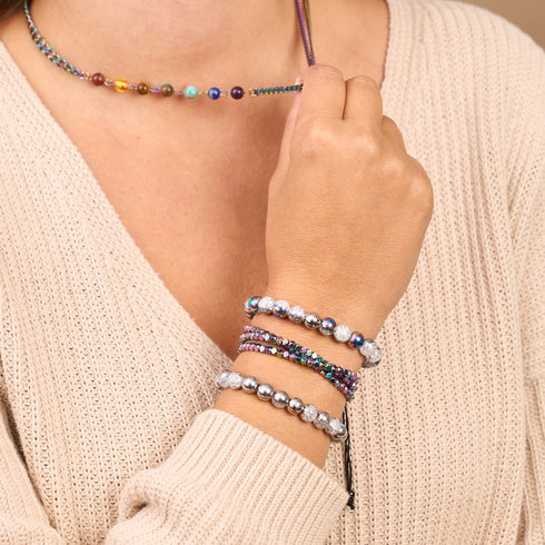 Mini Heiliges Geom | Regenbogen Hämatit x Rotguss | Dreireihiges Armband